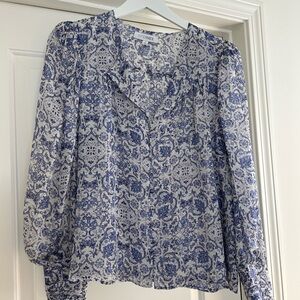 Blue and White Printed Women's Top